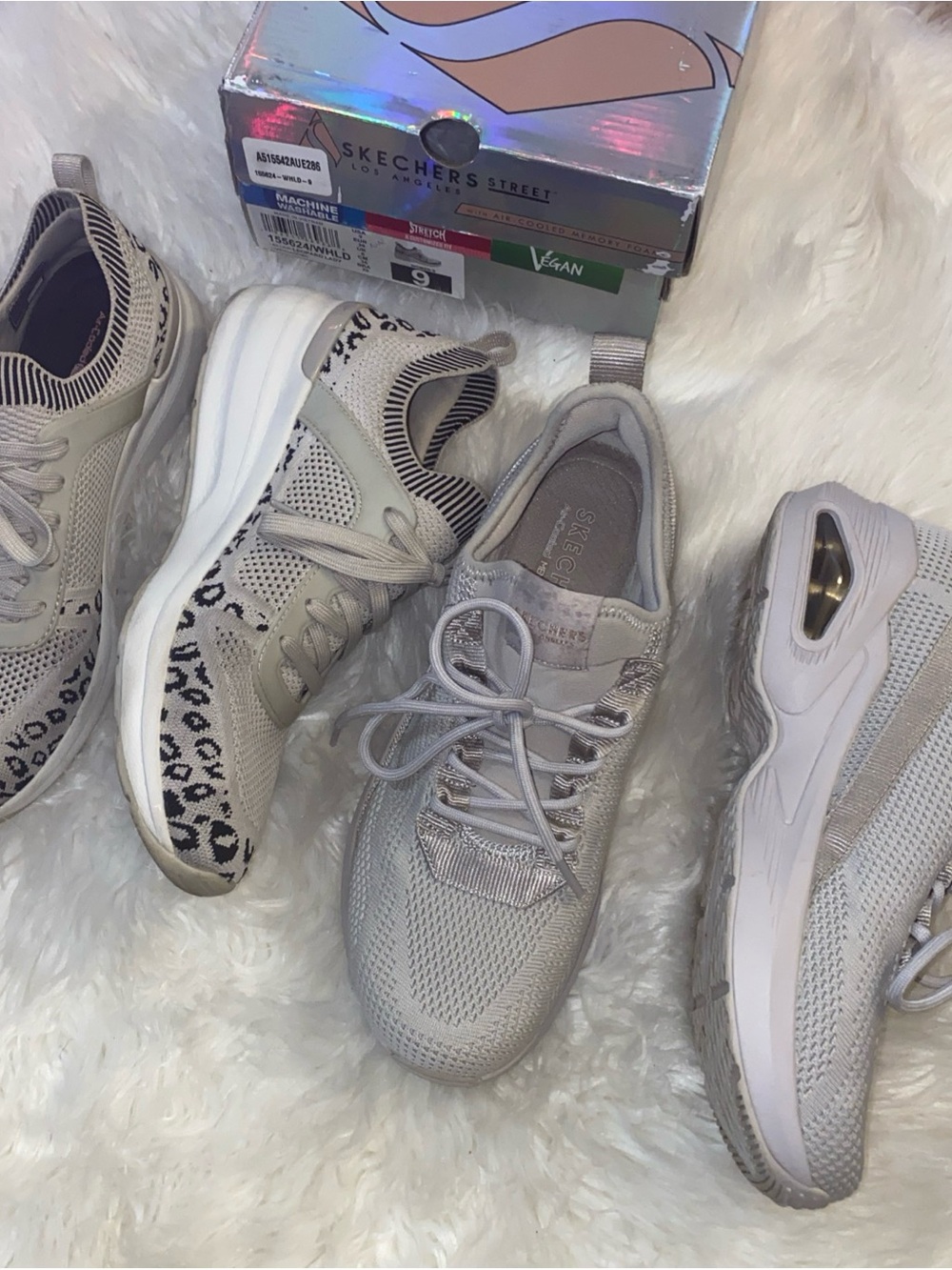 2 Skechers Sneakers Billion Leopard and all gray  9 Sneakers with 1 Box